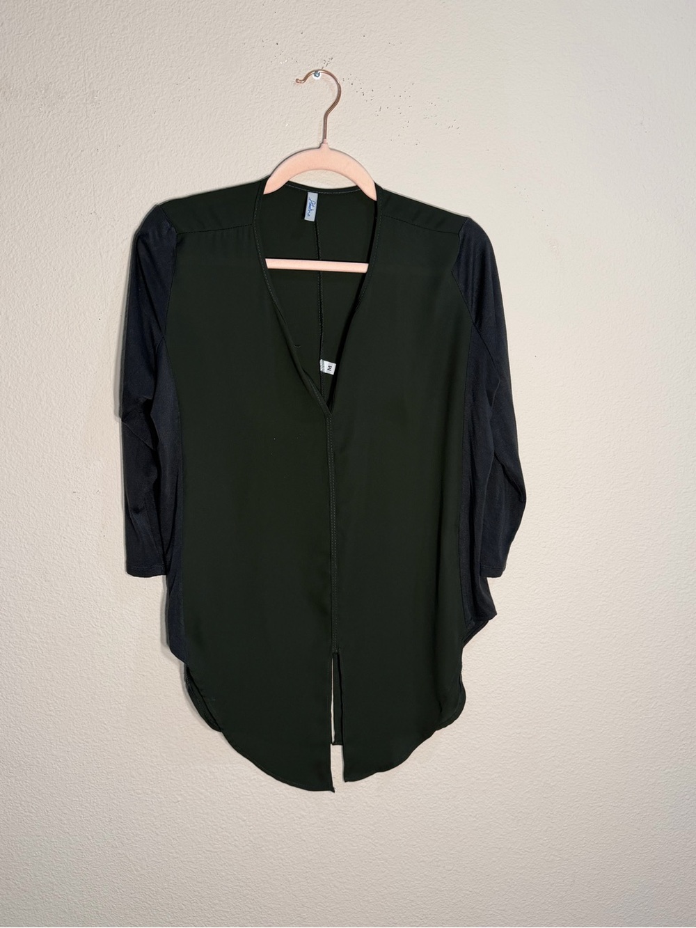 Abbeline Two-Tone V-Neck Button Down Shirt - Black/Charcoal